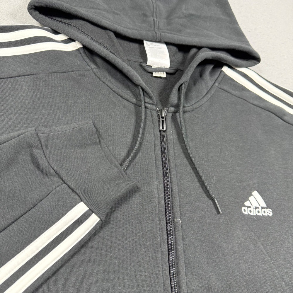 Adidas Essentials 3-Stripes Full Zip Hoodie Black White Mens XL Fleece Hoodie